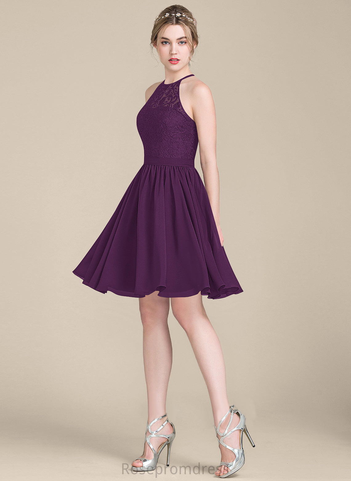 Scoop Neck Cocktail Dresses A-Line Cocktail Aylin Lace Knee-Length Chiffon Dress