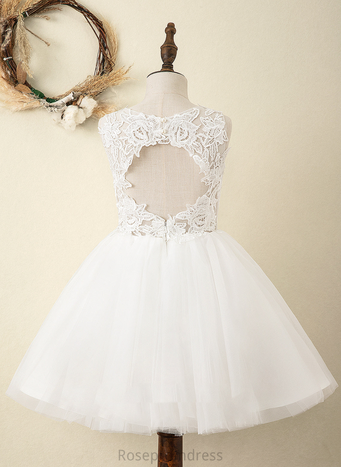 Flower Girl Dresses - Dress Tulle/Lace Flower A-Line Girl Sleeveless Scoop Knee-length Heidy Neck