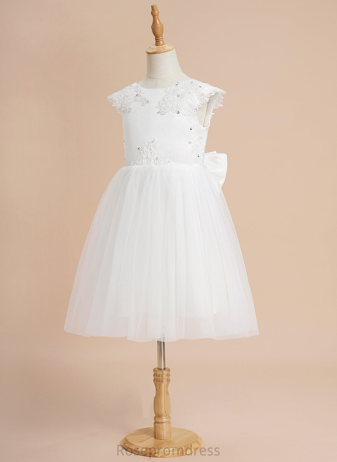 Girl Flower Girl Dresses A-Line With Tulle - Neck Flower Beading/Sequins/Bow(s) Serena Sleeveless Scoop Knee-length Dress