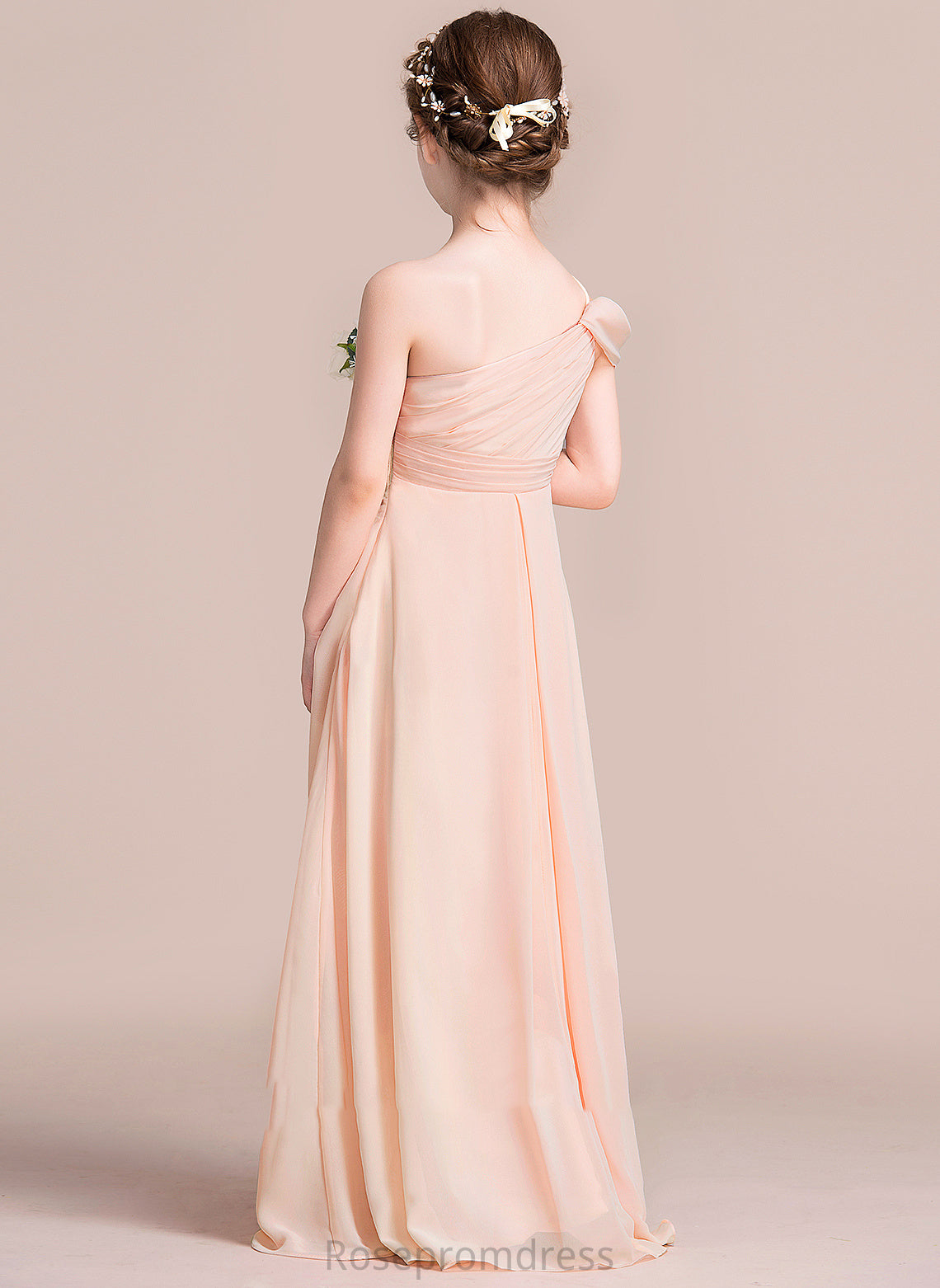 One-Shoulder Monserrat Chiffon With A-Line Floor-Length Ruffle Junior Bridesmaid Dresses