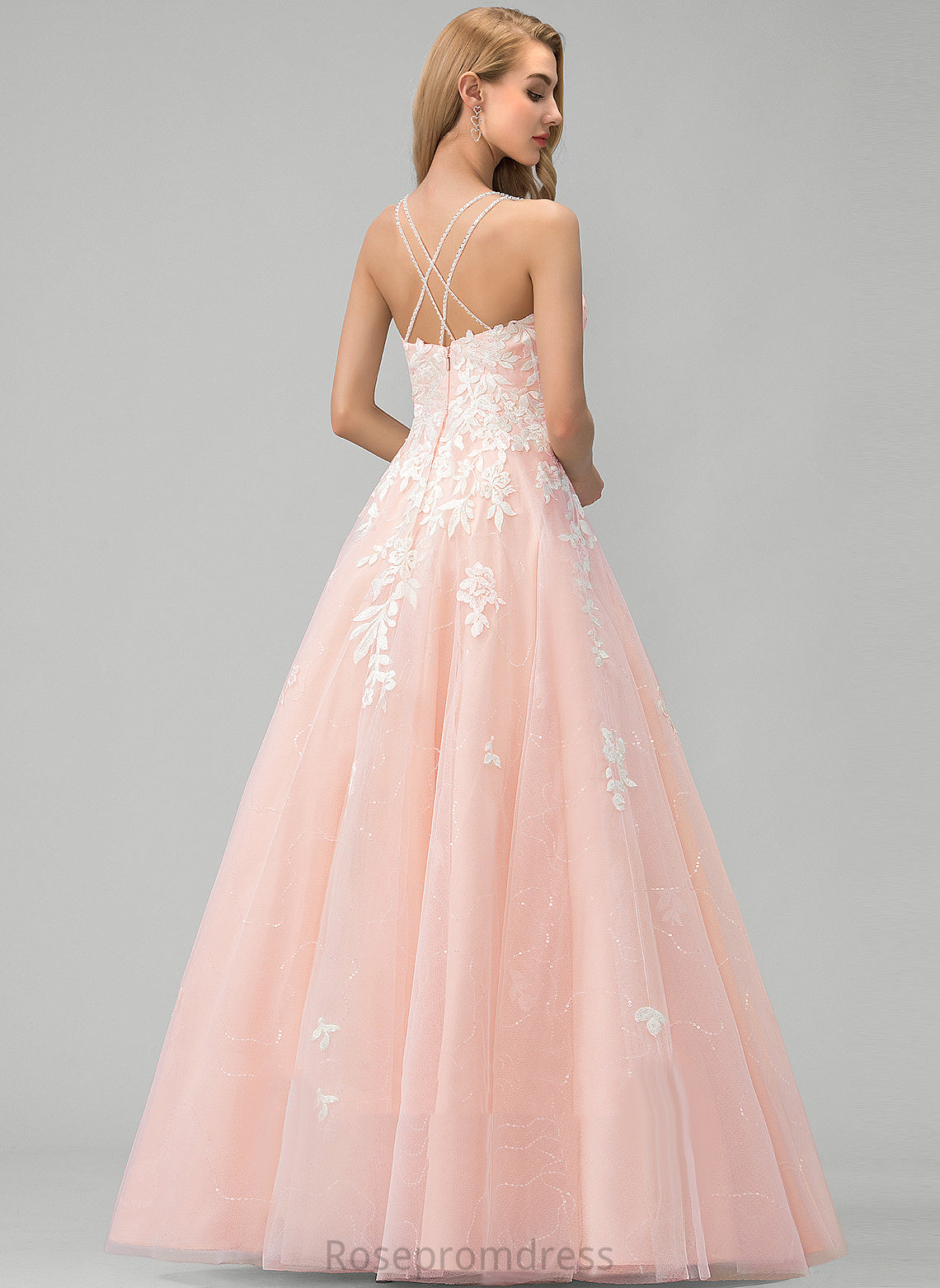 Ball-Gown/Princess With Prom Dresses Sequins Square Floor-Length Tulle Marissa