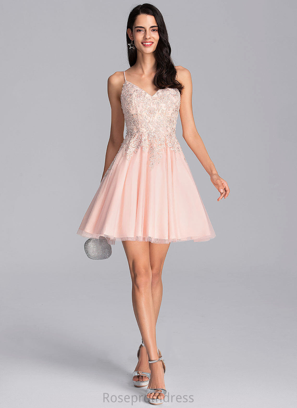 Homecoming Homecoming Dresses Daniella Lace Beading With Dress V-neck A-Line Tulle Short/Mini