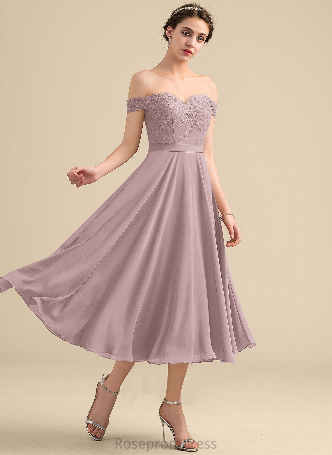 Beading Off-the-Shoulder With Homecoming Lace Chiffon A-Line Homecoming Dresses Kaylen Tea-Length Dress