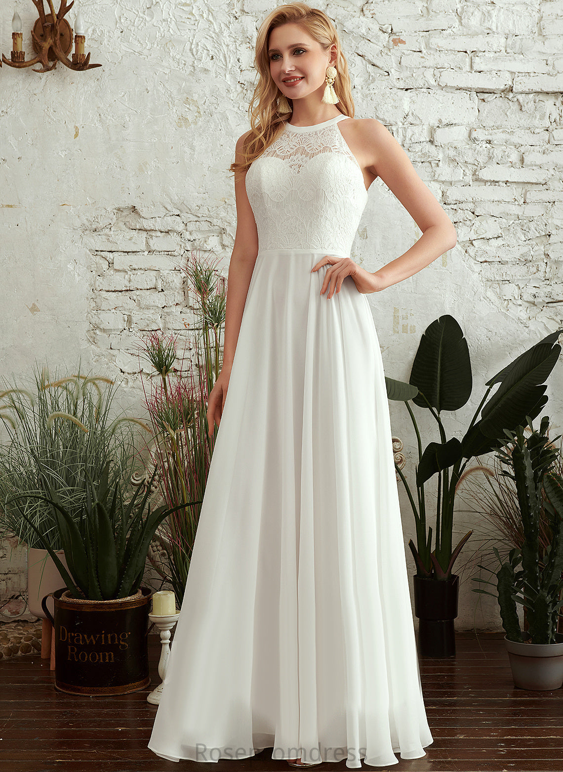 Scoop Brylee Dress Wedding A-Line Lace Chiffon Wedding Dresses Floor-Length