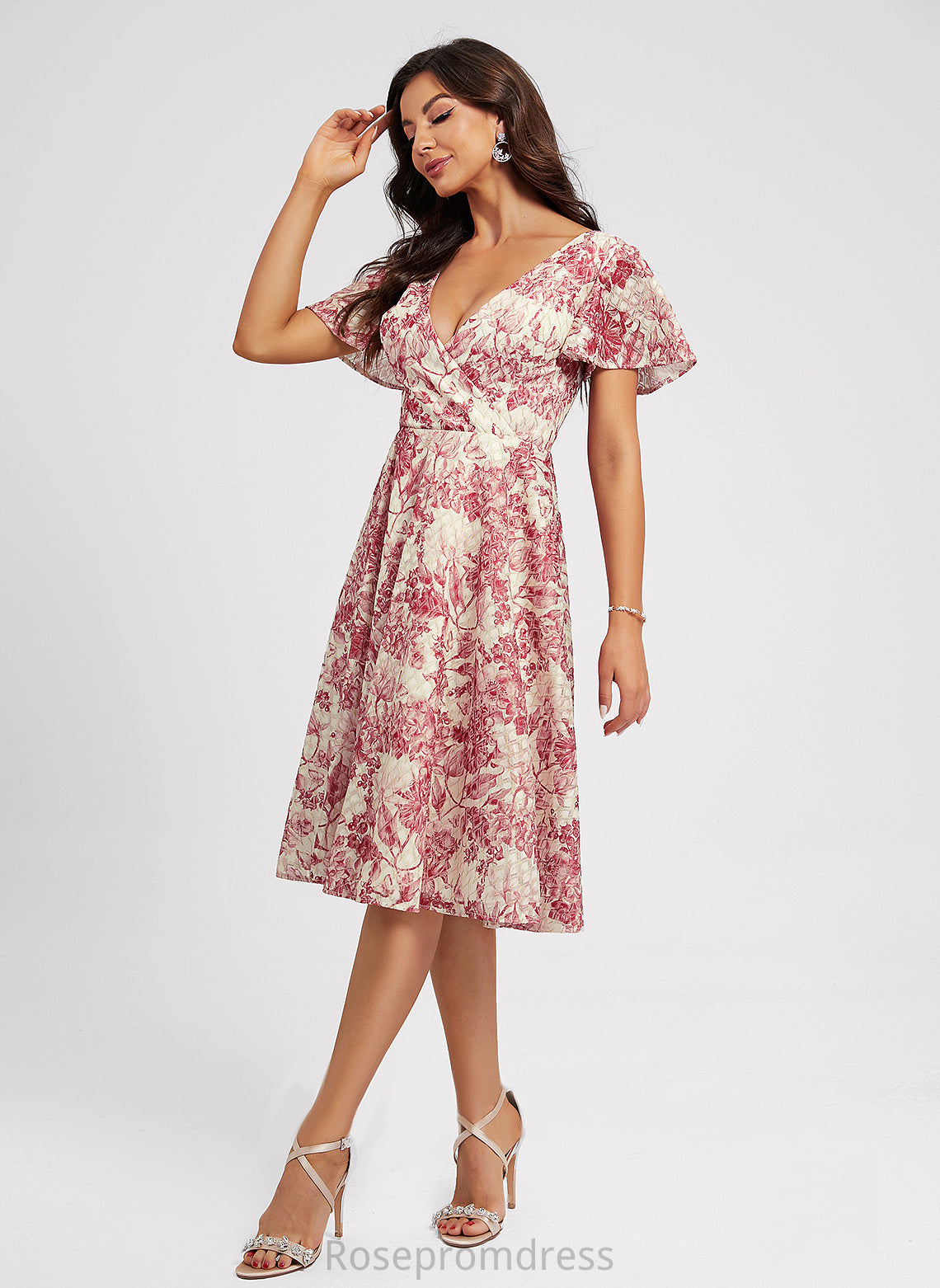 With Flower(s) Cocktail Cocktail Dresses V-neck Knee-Length Dress Lace Alexus A-Line