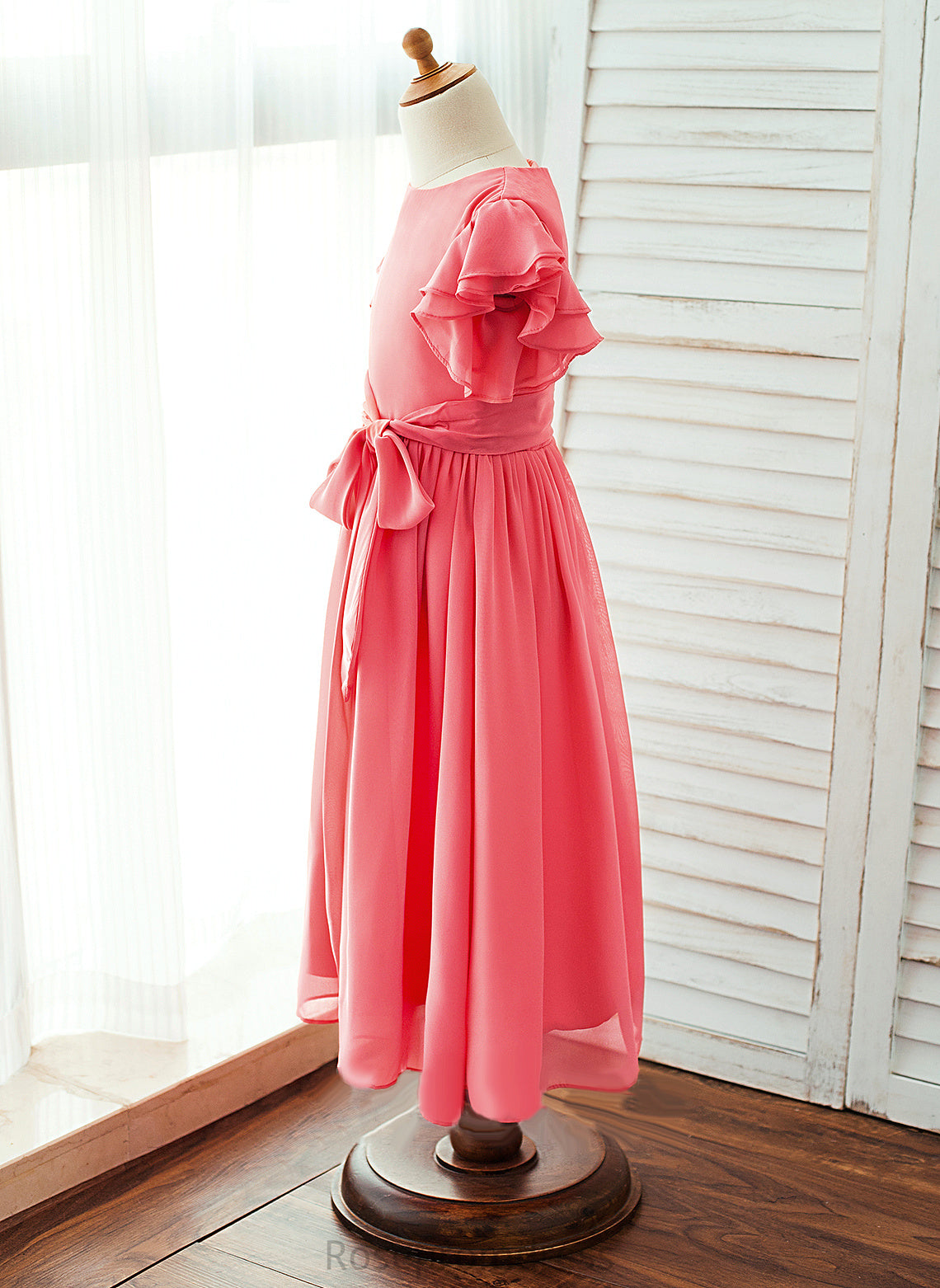 Neck Ankle-length Girl Chiffon - With Flower Girl Dresses Sash A-Line/Princess Louise Sleeves Dress Short Scoop Flower