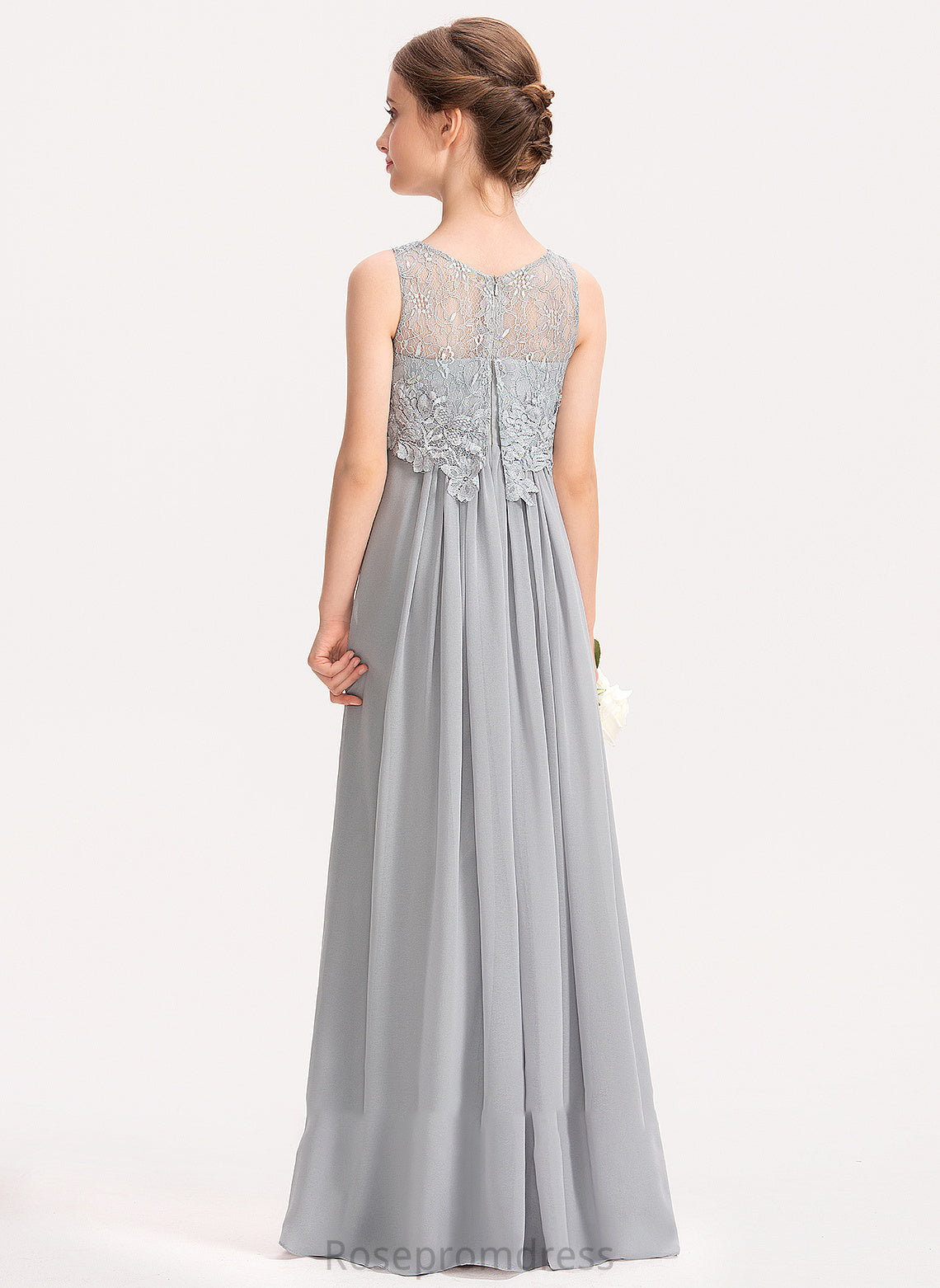 Natalya Lace Scoop Floor-Length Junior Bridesmaid Dresses Neck Chiffon A-Line