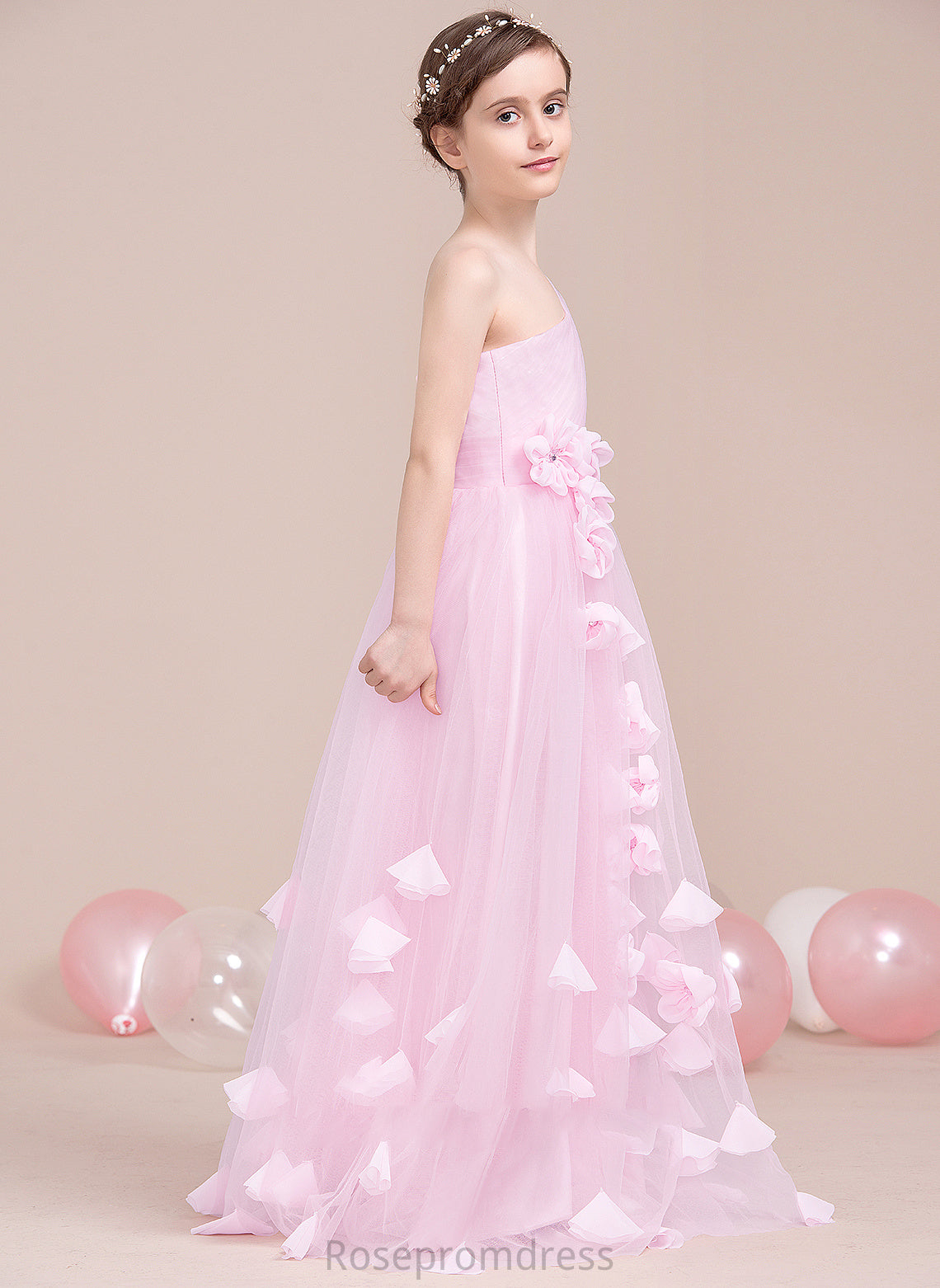 One-Shoulder A-Line Ruffle Flower(s) With Anabel Junior Bridesmaid Dresses Floor-Length Tulle