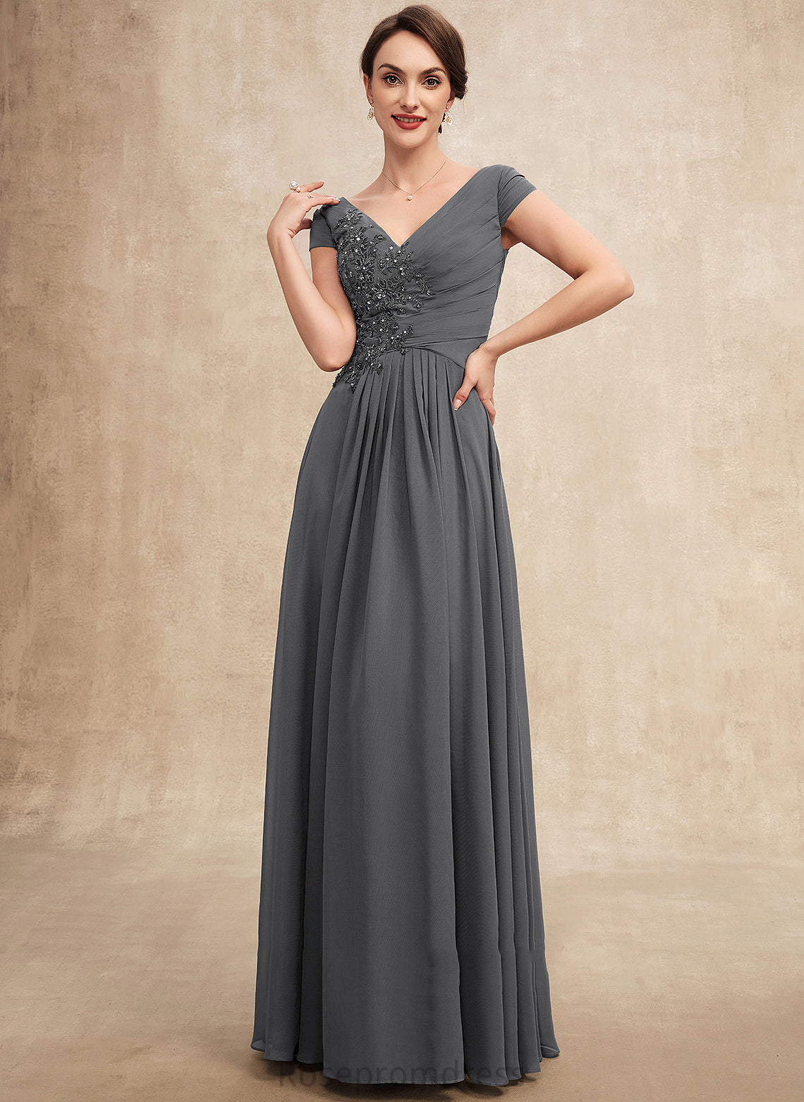 With Ruffle of Floor-Length Mother Beading Chiffon V-neck Lace Kelly the A-Line Dress Sequins Mother of the Bride Dresses Bride