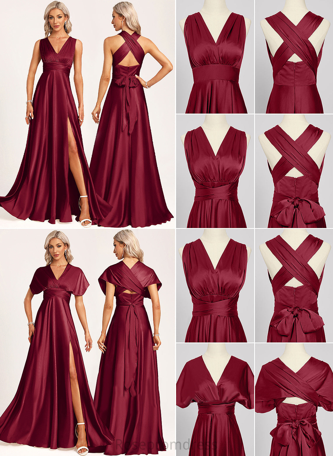 OneShoulder Sleeveless ShortSleeves V-Neck Length A-line Halter Silhouette Straps&Sleeves BackStyle Neckline Floor-Length Bridesmaid Dresses