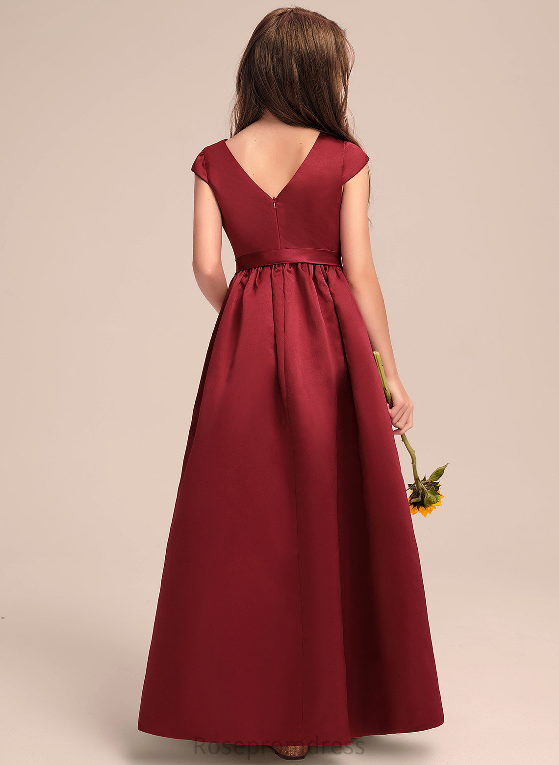 Bow(s) A-Line Junior Bridesmaid Dresses Floor-Length Pockets Satin Neck With Teresa Scoop