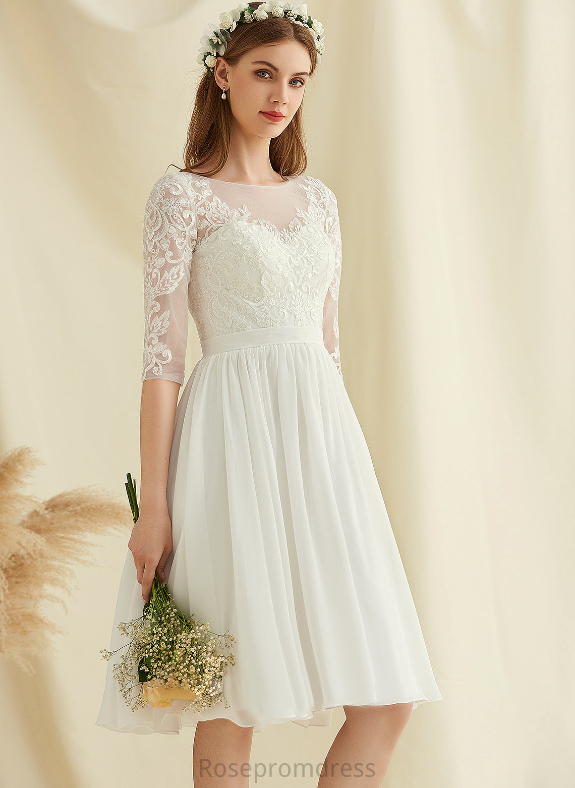 Scoop With Wedding Lace Dress A-Line Chiffon Wedding Dresses Sequins Tania Knee-Length