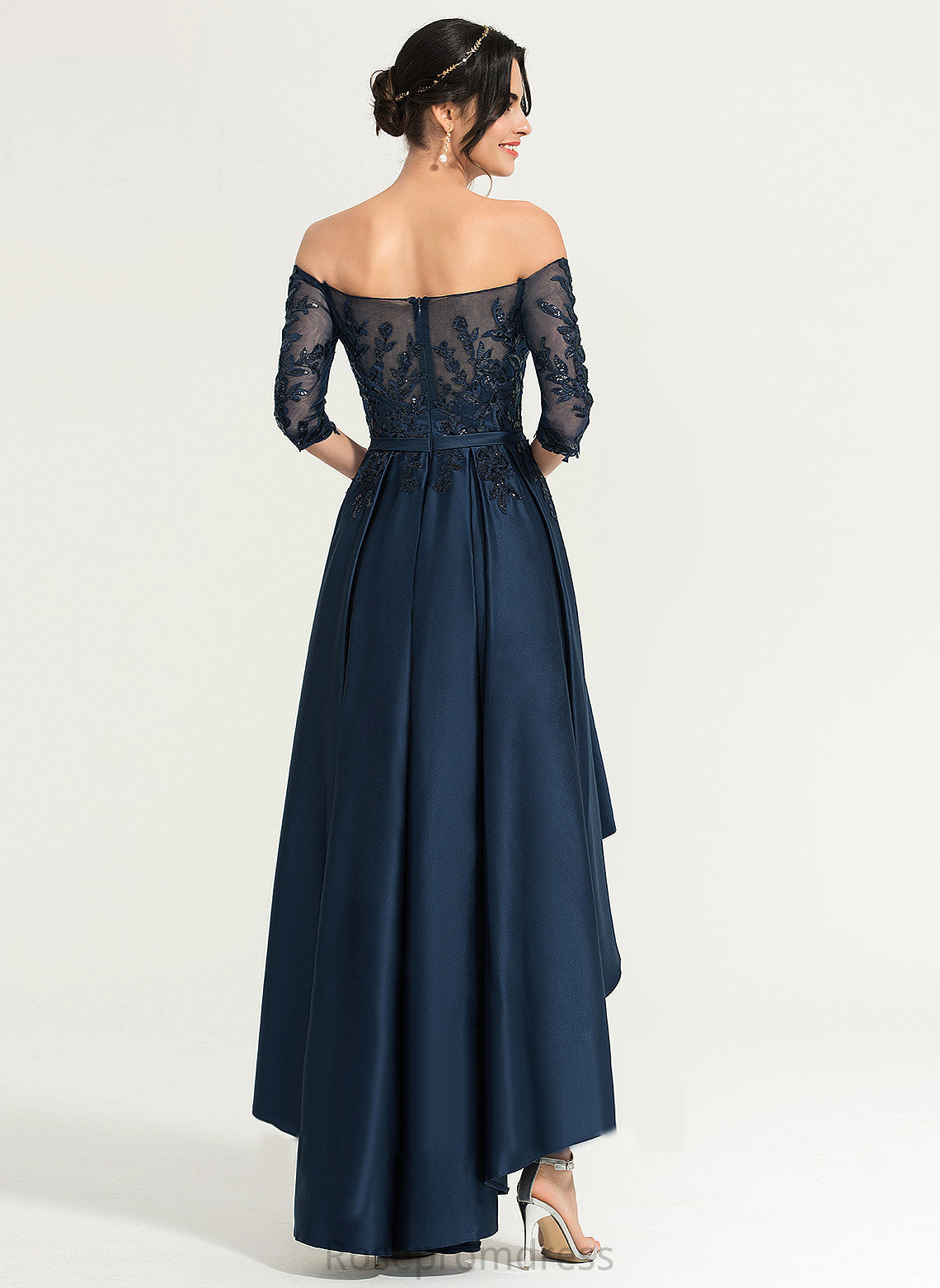 Dress Off-the-Shoulder With Lace Joan Asymmetrical Homecoming Dresses Homecoming A-Line Satin