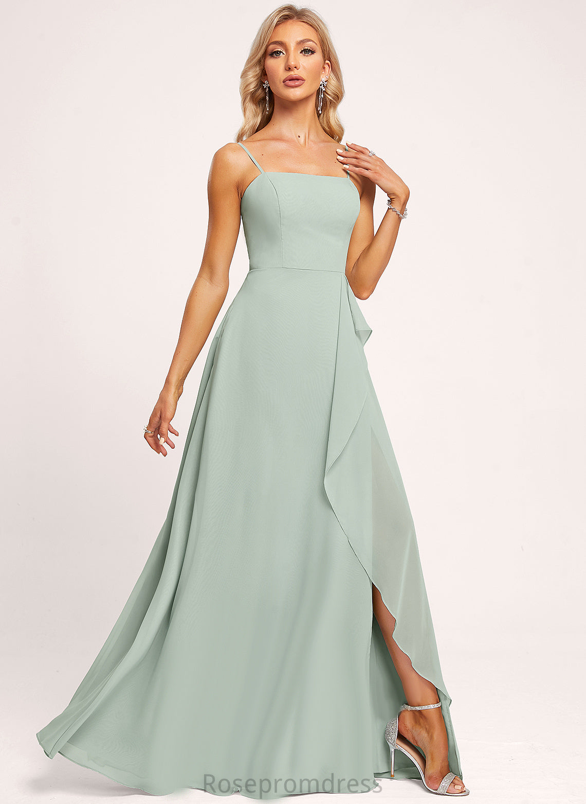 A-line Floor-Length Straps&Sleeves Fabric Length Square Neckline Silhouette Marianna Spandex Sleeveless Off The Shoulder Bridesmaid Dresses