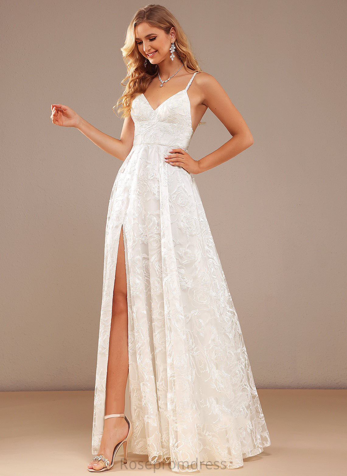 A-Line Floor-Length Dress Lace V-neck Laci Wedding Dresses Wedding