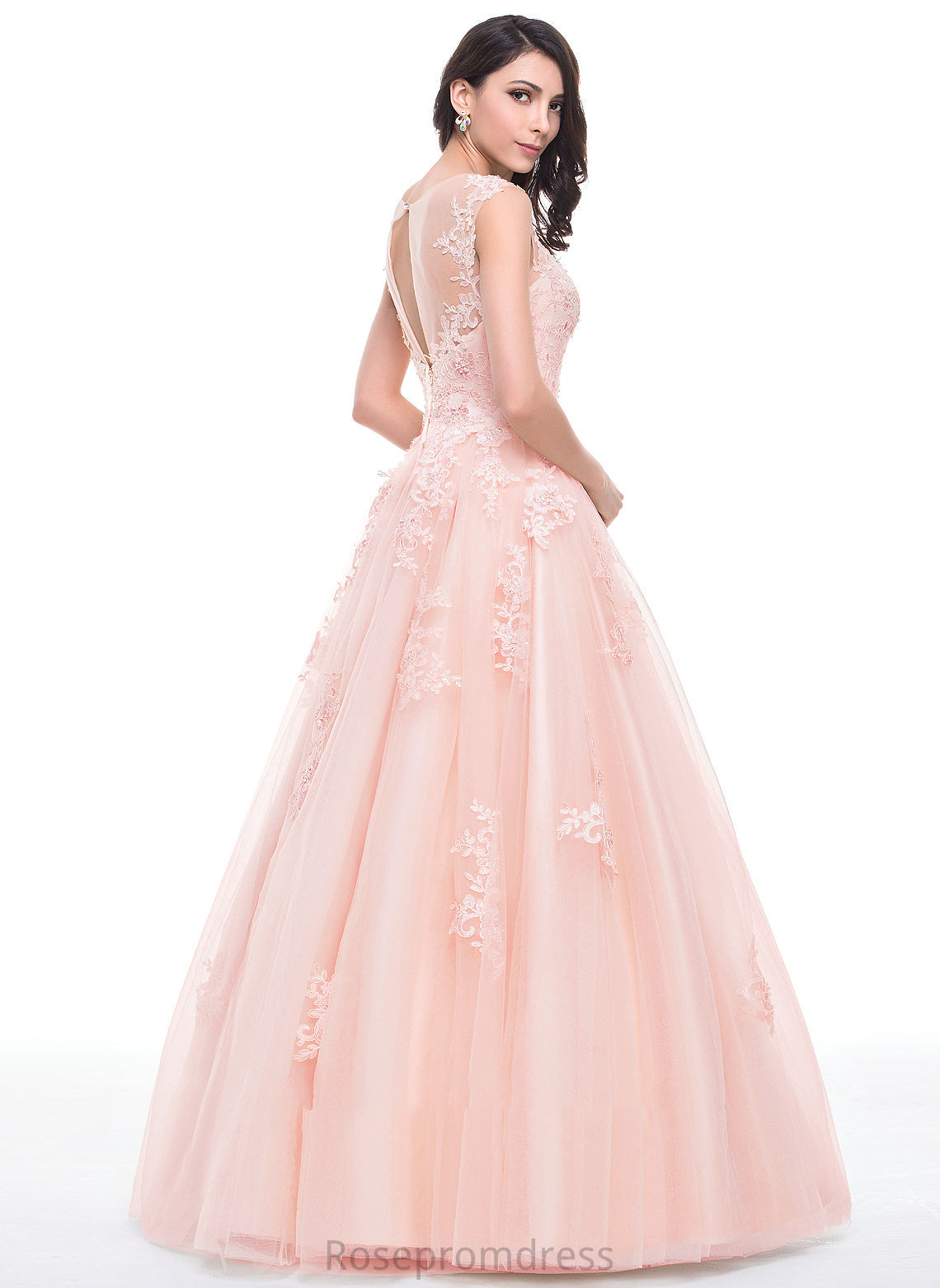 Ball-Gown/Princess Scoop Sequins Prom Dresses Neck Lace Appliques Beading With Tulle Sage Floor-Length