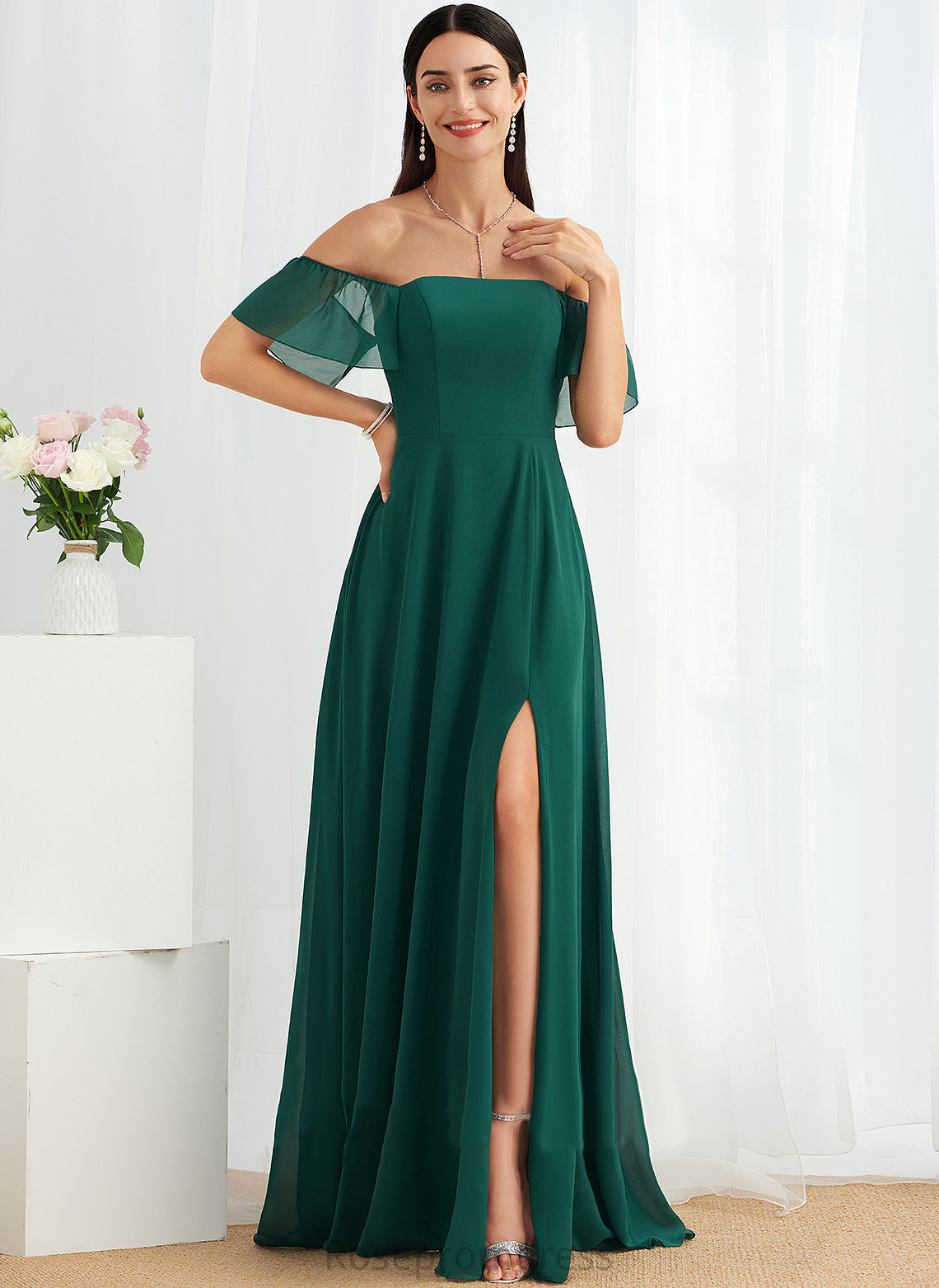 Embellishment Neckline Length Fabric A-Line Silhouette Off-the-Shoulder Floor-Length SplitFront Millie Floor Length Sleeveless Bridesmaid Dresses