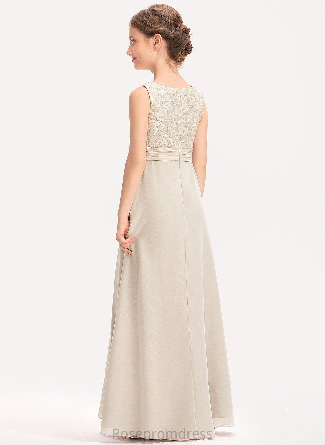 Chiffon Zoey Floor-Length Neck With A-Line Ruffle Lace Junior Bridesmaid Dresses Scoop