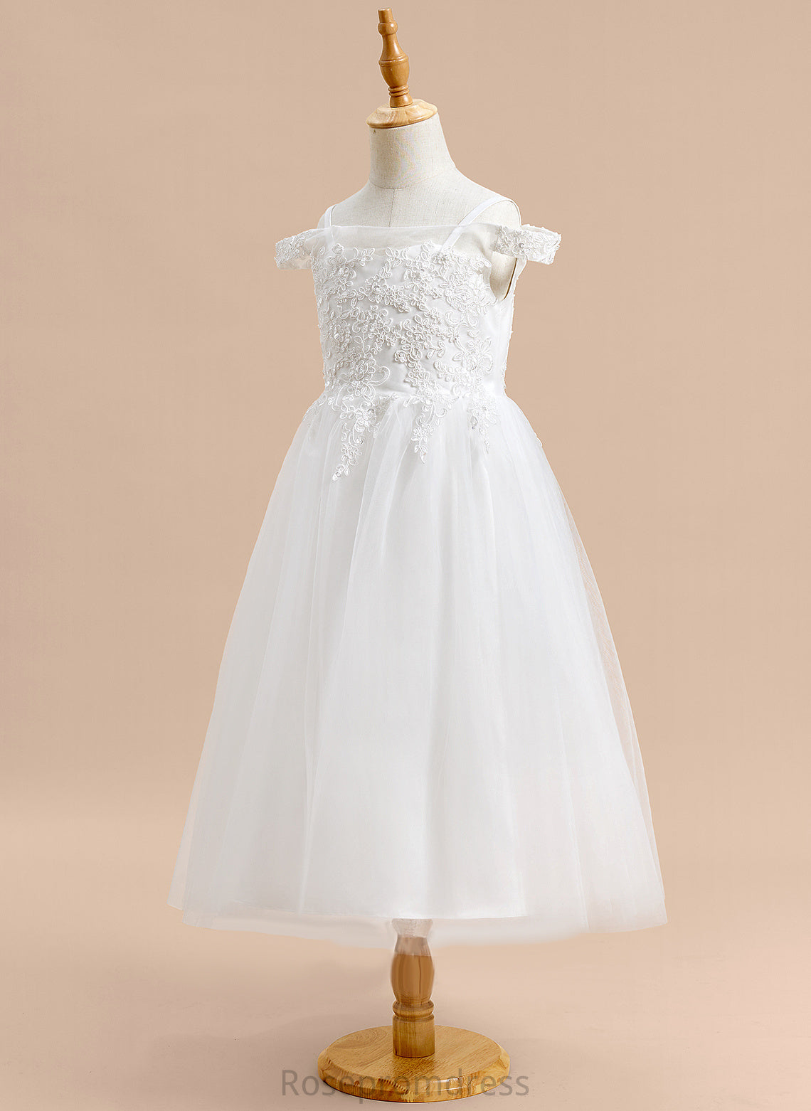 Flower Off-the-Shoulder Lace A-Line Flower Girl Dresses Tulle Girl Dress - With Tea-length Sleeveless Caitlin