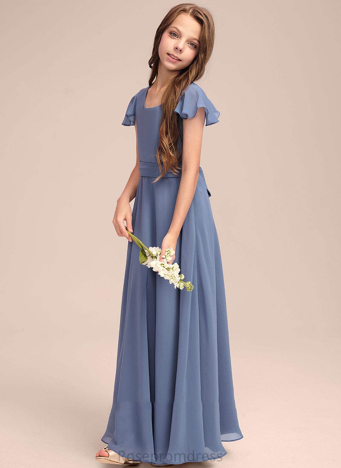 Scoop Junior Bridesmaid Dresses Bow(s) A-Line Neck Britney Chiffon With Floor-Length