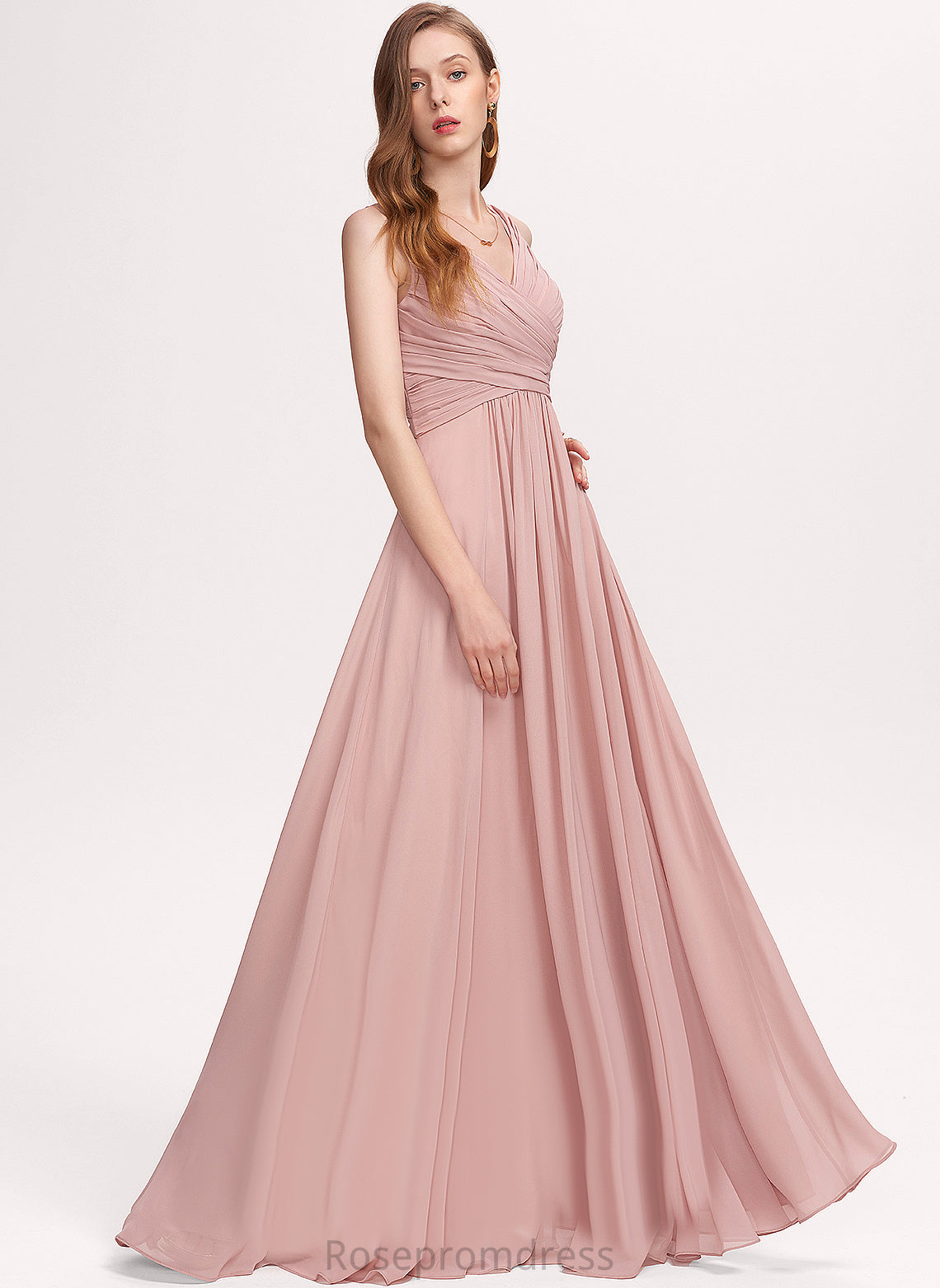 Pleated V-neck Prom Dresses With Chiffon Mattie A-Line Floor-Length