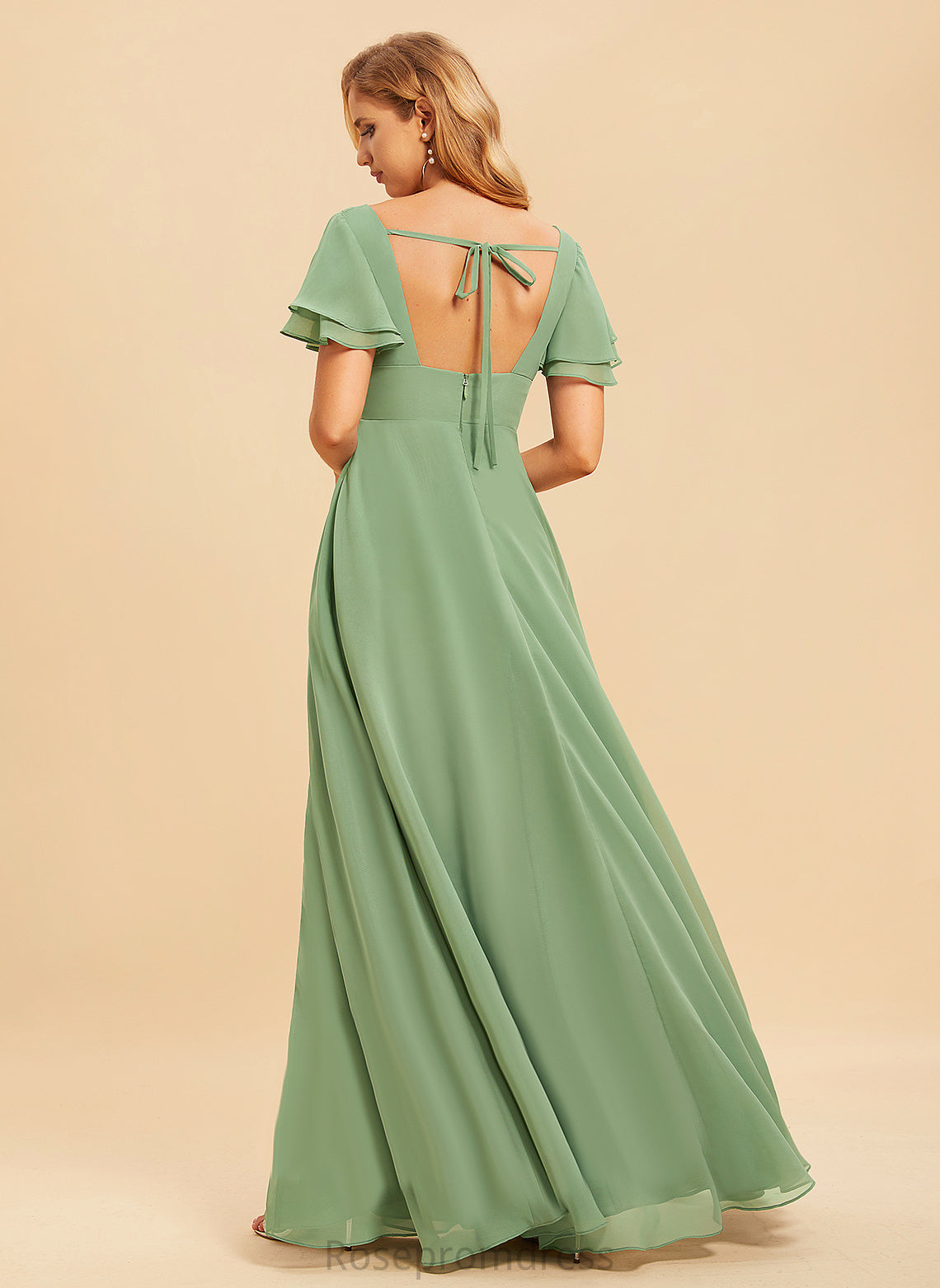 Fabric A-line Length Silhouette Neckline V-Neck Floor-Length Straps&Sleeves Rachael Bridesmaid Dresses