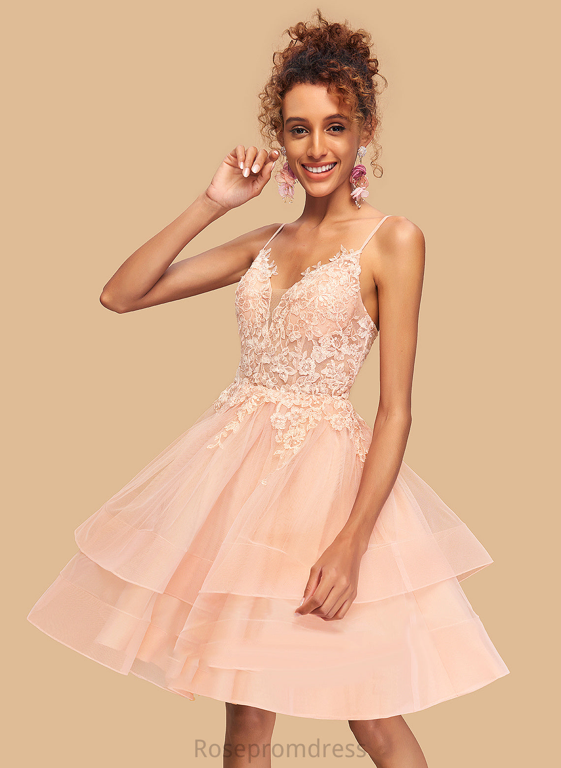 V-neck Naomi Dress Homecoming Dresses Lace Homecoming With A-Line Tulle Short/Mini