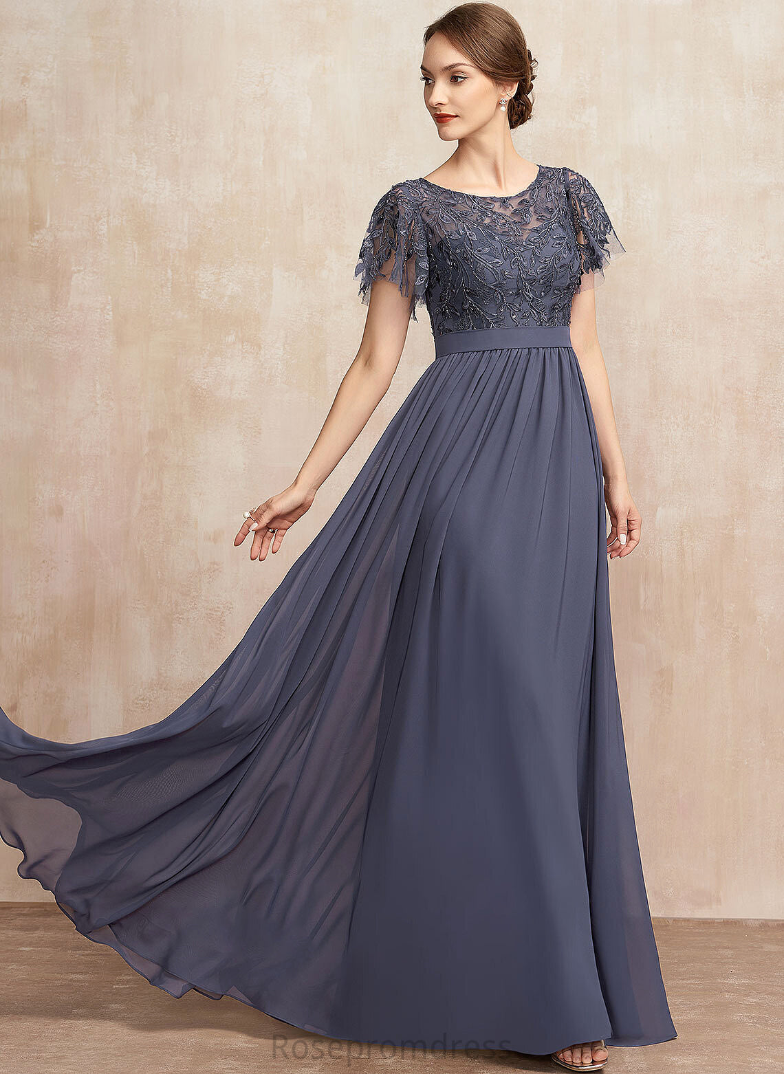 Mother of the Bride Dresses Mother Dress Scoop Neck Chiffon Nadia Sequins With Lace A-Line Bride the Floor-Length of