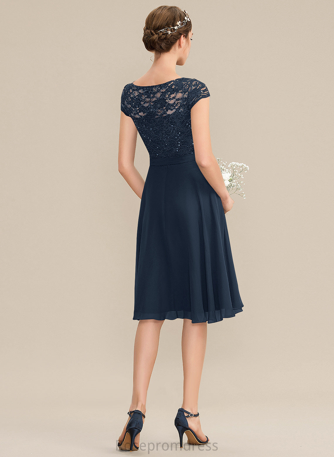 Homecoming Neck Bow(s) Scoop A-Line Homecoming Dresses With Dress Chiffon Knee-Length Lace Kamryn