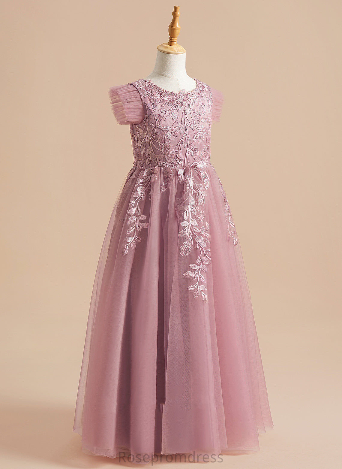 Flower Tulle A-Line Floor-length - Lacey Flower Girl Dresses Sleeves Girl Neck Short Scoop Dress