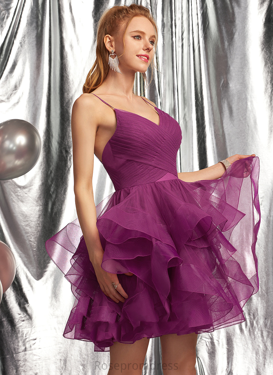 Ball-Gown/Princess Short/Mini Dress Homecoming Dresses Tulle V-neck Homecoming Tiffany