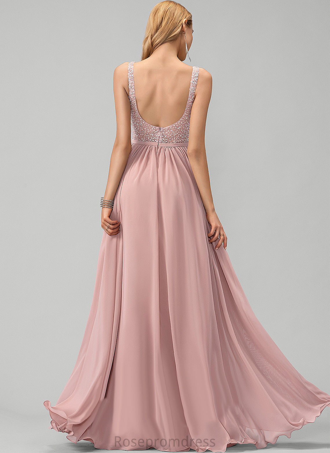 V-neck Floor-Length With Chiffon Beading Prom Dresses A-Line Cora Sequins