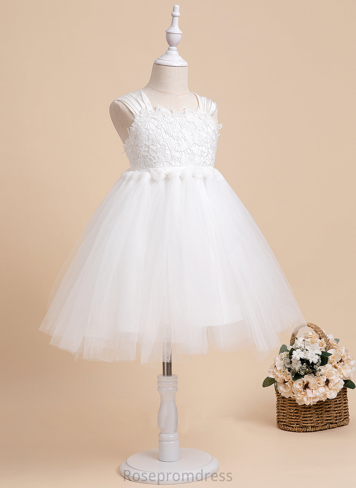 Flower Tulle Sleeveless Caroline With Flower Girl Dresses - Girl Bow(s) Neckline Square Dress Ball-Gown/Princess Knee-length