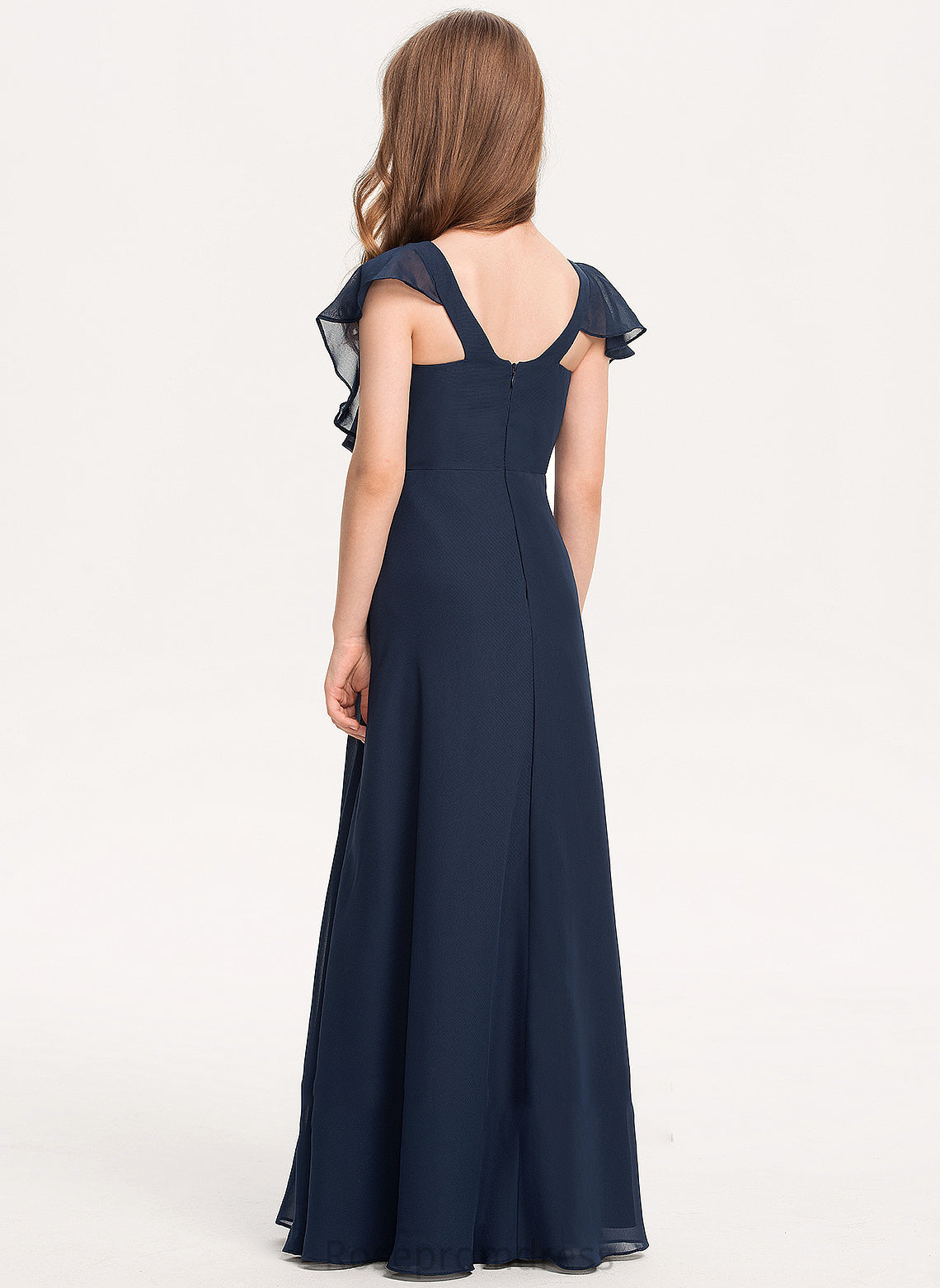 Chiffon V-neck Floor-Length Viv Junior Bridesmaid Dresses A-Line