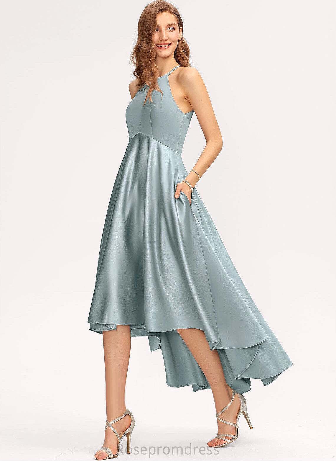 Silhouette Fabric A-line Asymmetrical Straps&Sleeves Length Satin Neckline Scoop Kate Bridesmaid Dresses