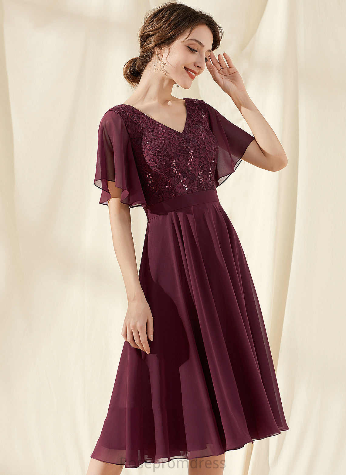 Lace Chiffon Sequins Dress Melody With Cocktail Dresses Cocktail A-Line V-neck Knee-Length