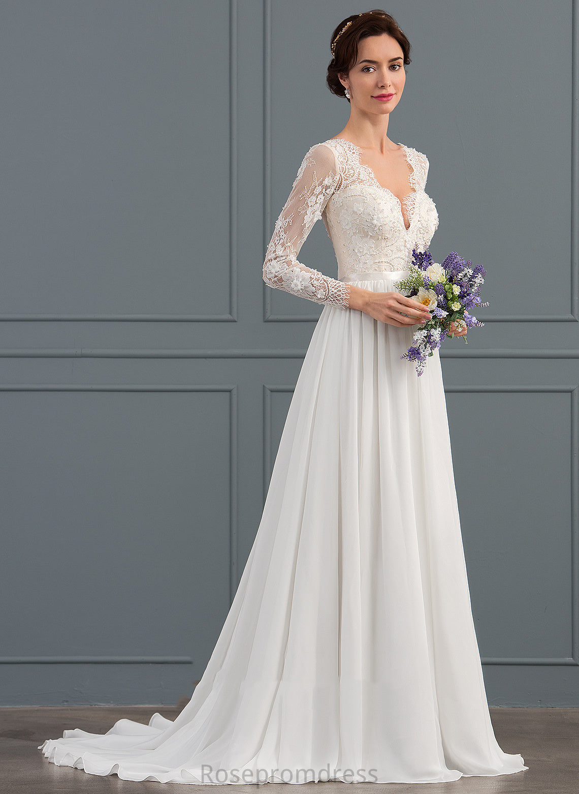 Sequins Train V-neck Lace With Wedding Dresses Sweep Payten Beading Wedding A-Line Chiffon Dress