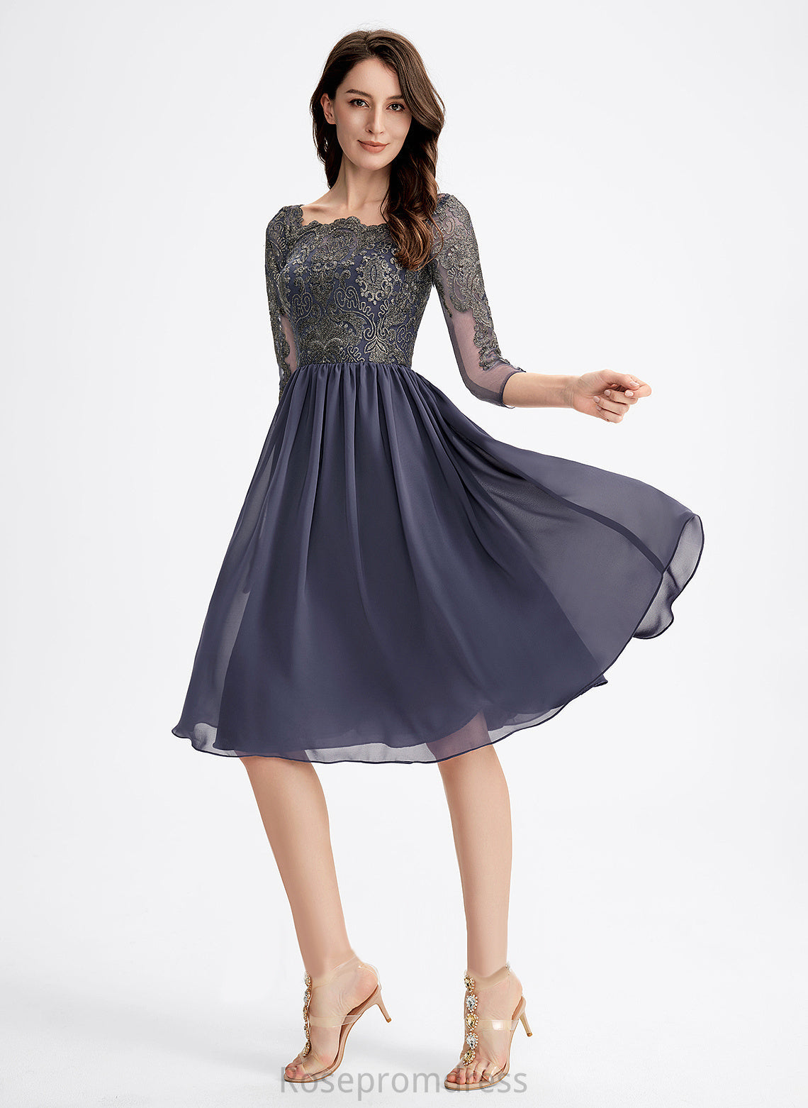 Bryanna With Square Lace Knee-Length Lace Cocktail Neckline Chiffon Dress A-Line Cocktail Dresses