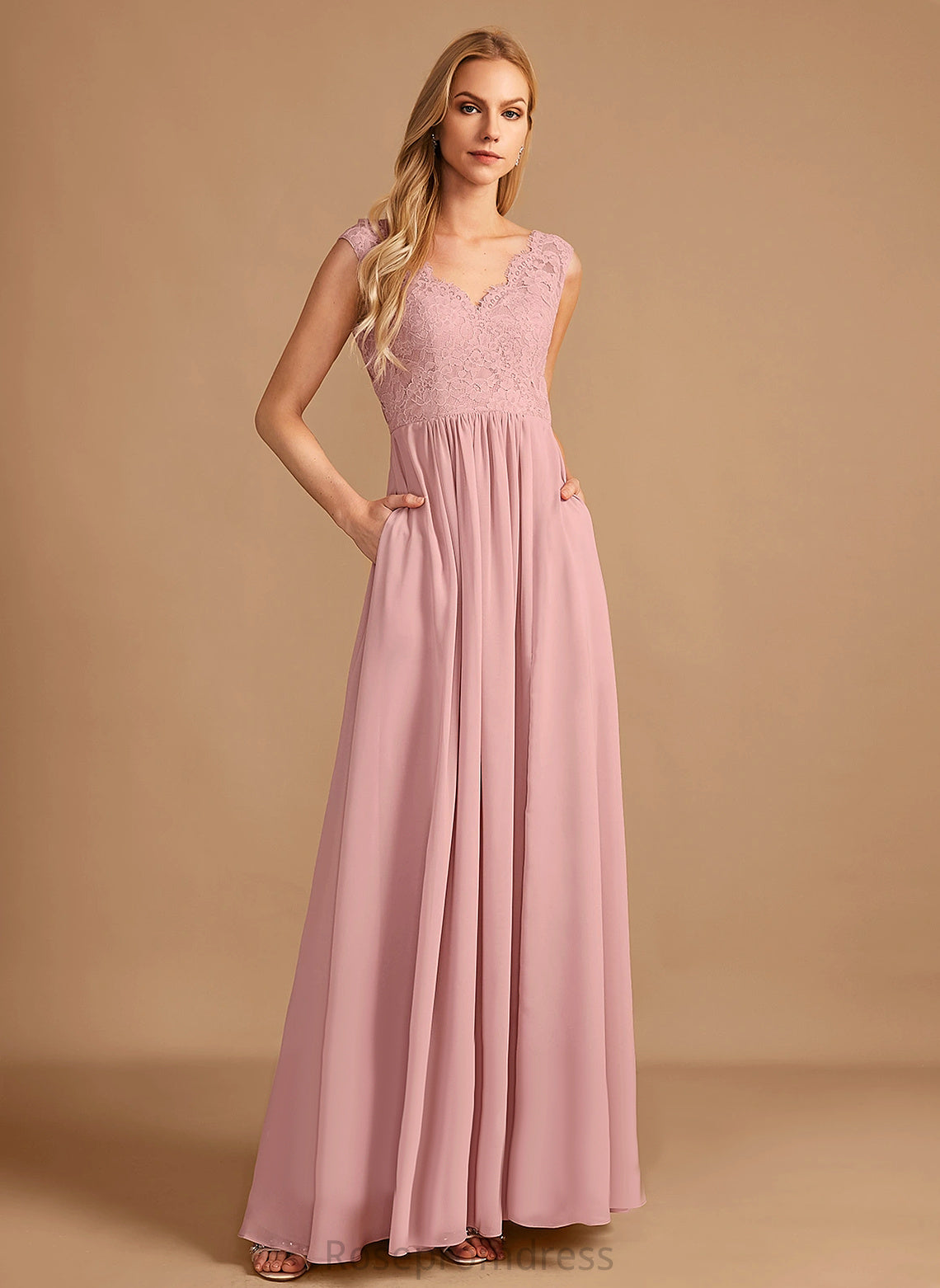 Lace Floor-Length Length V-Neck Silhouette Straps&Sleeves Neckline A-line Fabric Anya Floor Length Satin Bridesmaid Dresses