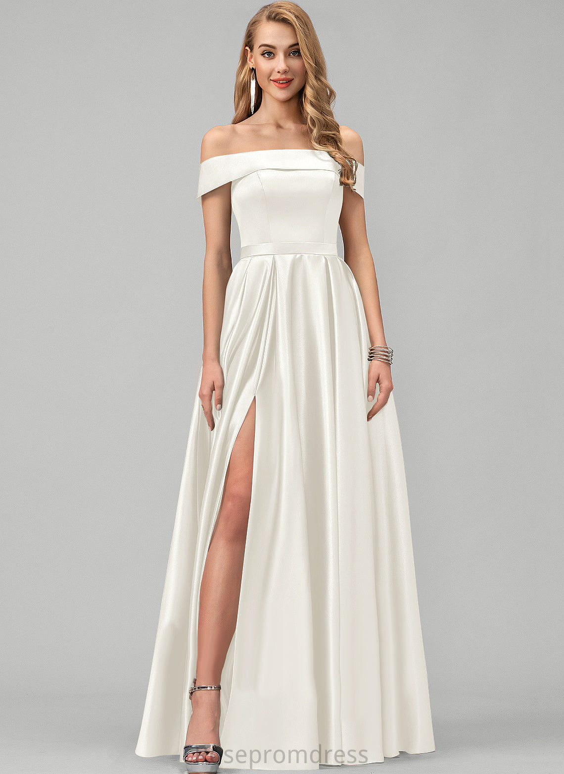 Floor-Length Dress Satin Wedding Dresses Wedding Off-the-Shoulder Ball-Gown/Princess Emilie