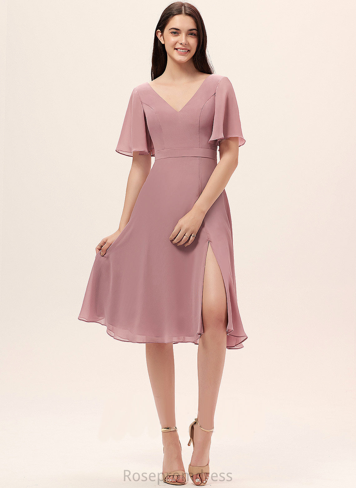 Noelle V-neck Front Dress Cocktail Split With A-Line Knee-Length Chiffon Cocktail Dresses