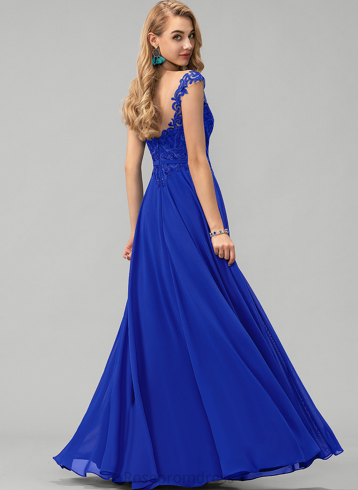 With Peggie A-Line Chiffon Sequins Prom Dresses Floor-Length Scoop