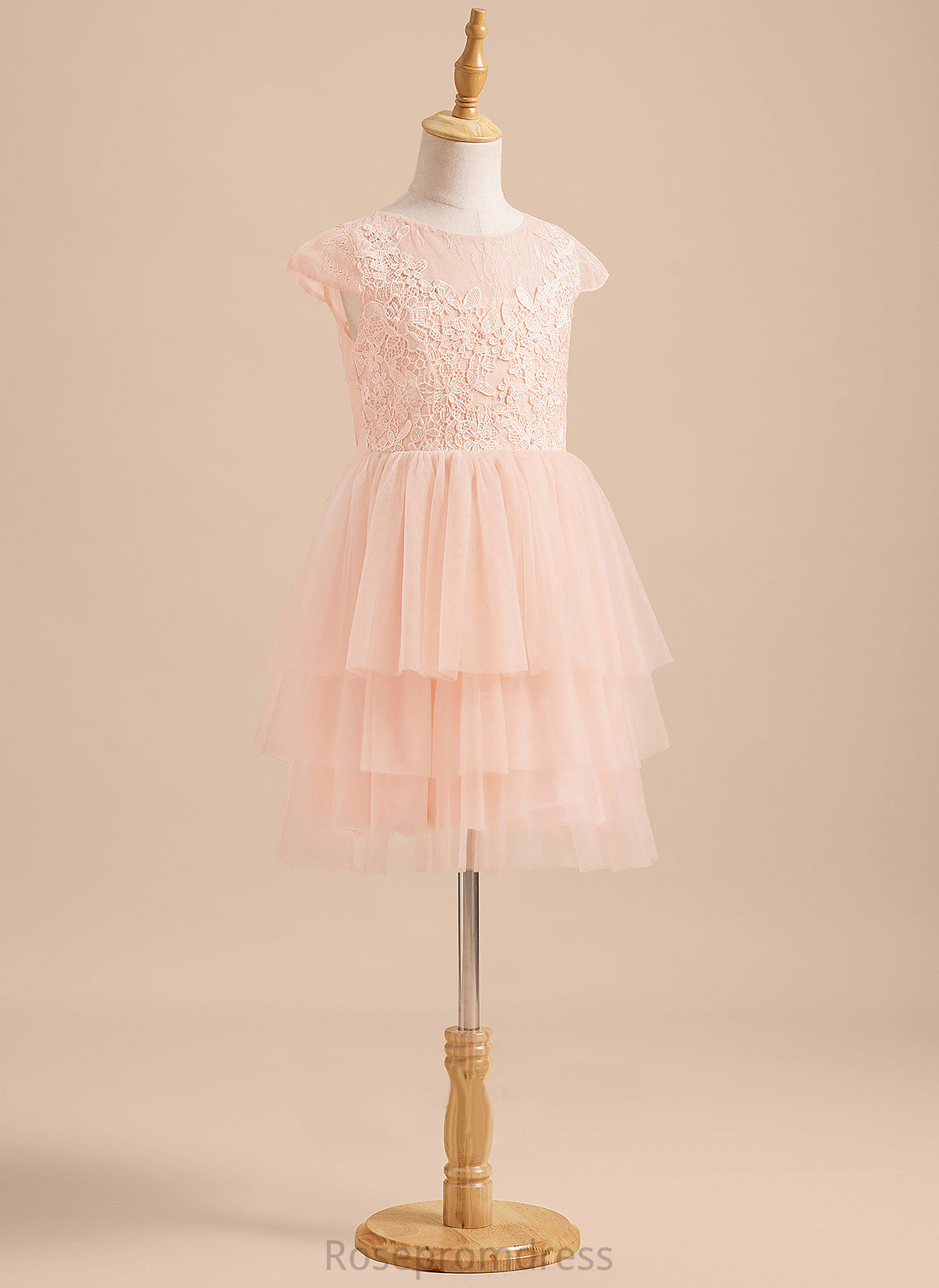 Sleeves Knee-length Girl Back A-Line Flower Girl Dresses Lace/V Flower Tulle Dress - Neck Scoop Gisselle With Short