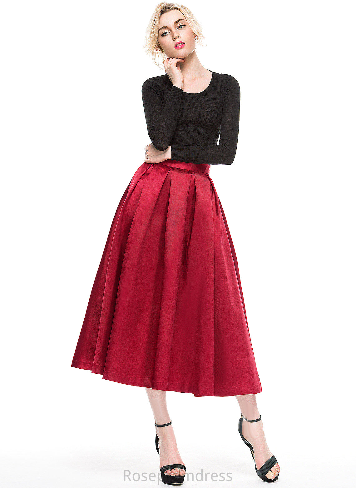 A-Line/Princess Satin Skirt Cocktail Tea-Length Cocktail Dresses Frida