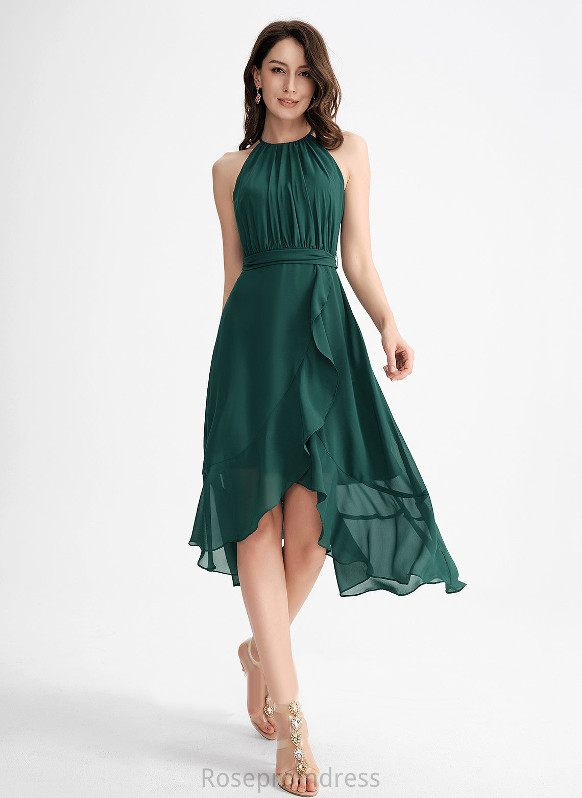 Asymmetrical Chiffon Cocktail Dresses Cocktail A-Line Bow(s) With Stacy Ruffle Neck Scoop Dress