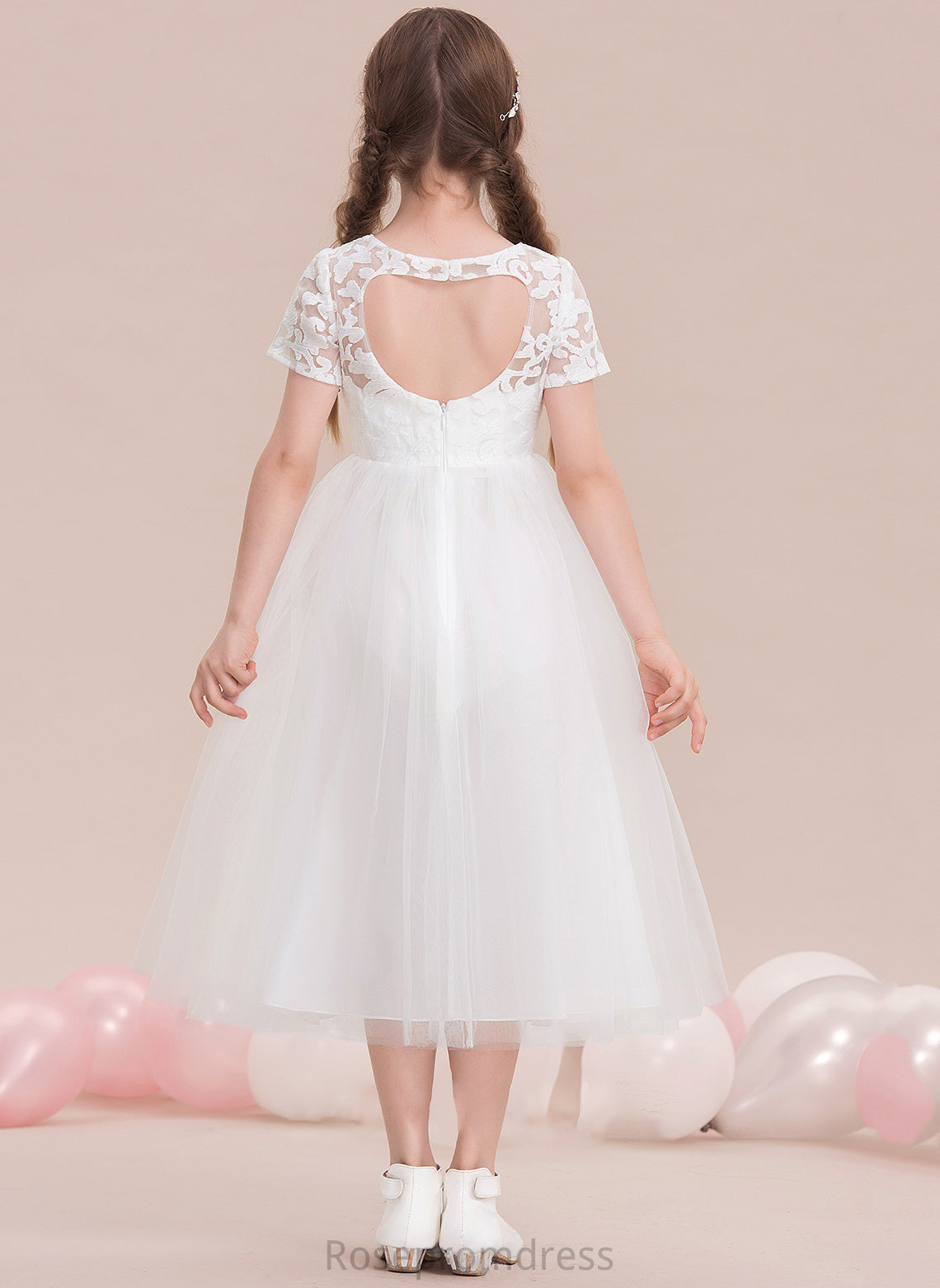 Junior Bridesmaid Dresses Neck Tea-Length Scoop Nan A-Line Tulle