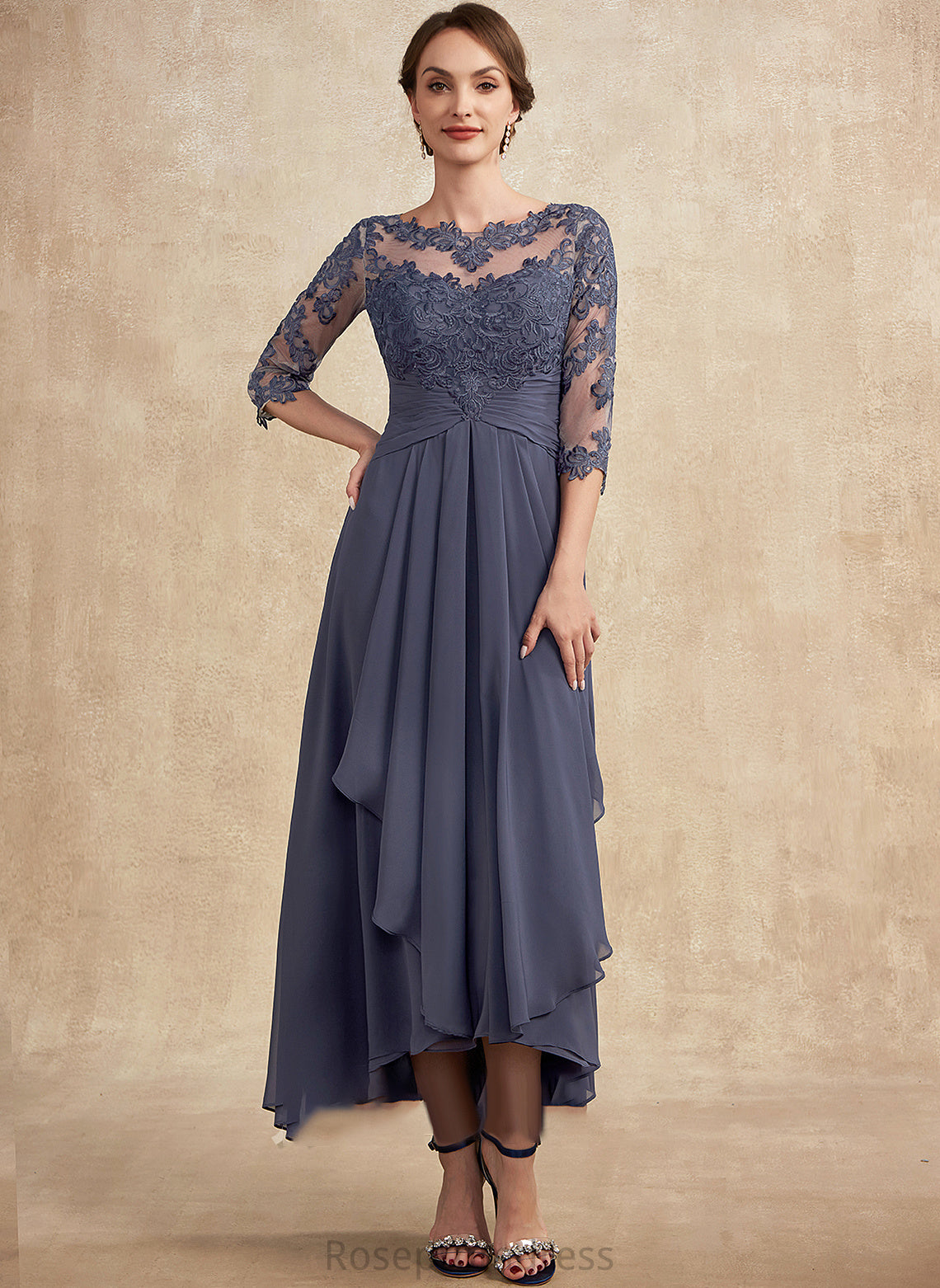 Lilianna Bride Dress Chiffon Scoop Mother of the Bride Dresses Mother Lace Asymmetrical With Neck the of A-Line Ruffle