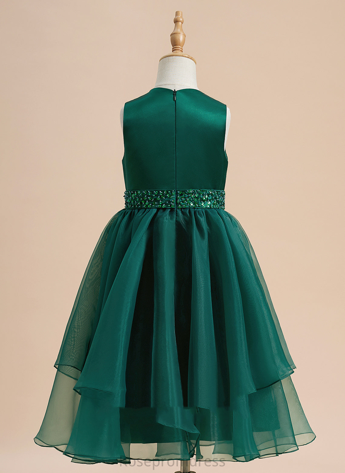 Janae Sleeveless - Tea-length Flower Beading/Sequins Organza/Satin With Girl Neck Flower Girl Dresses A-Line Scoop Dress