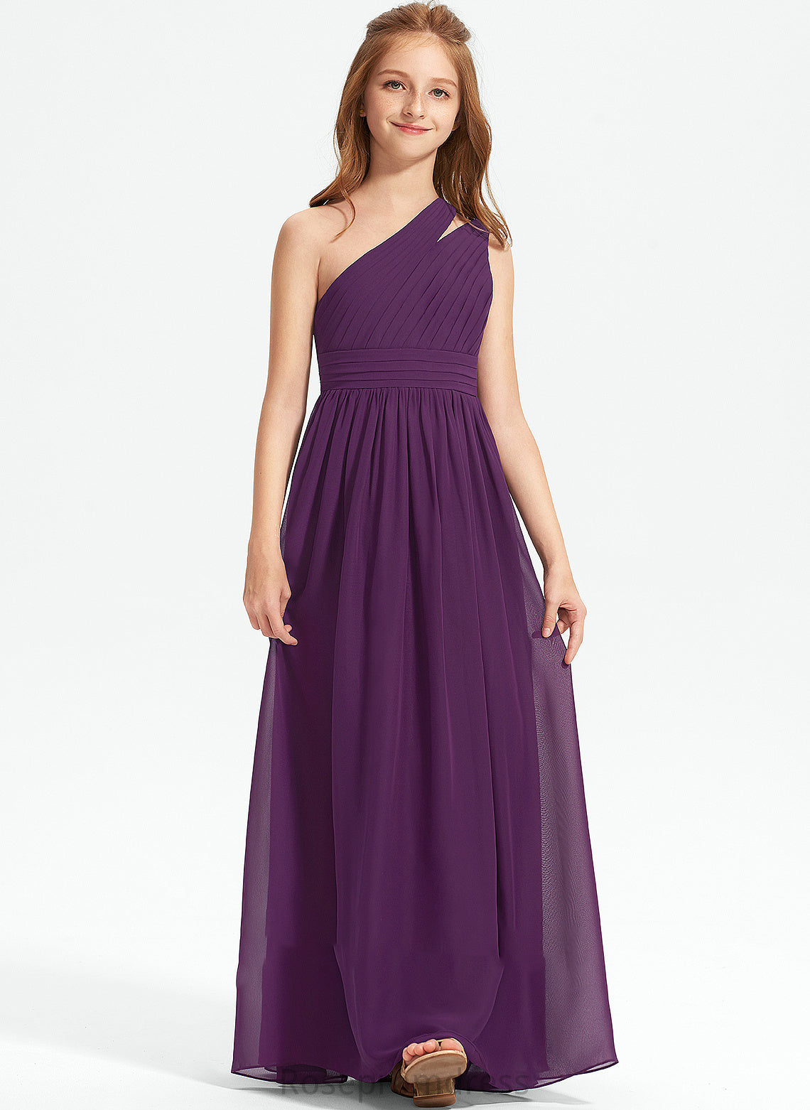 Litzy With Junior Bridesmaid Dresses A-Line Floor-Length Ruffle One-Shoulder Chiffon