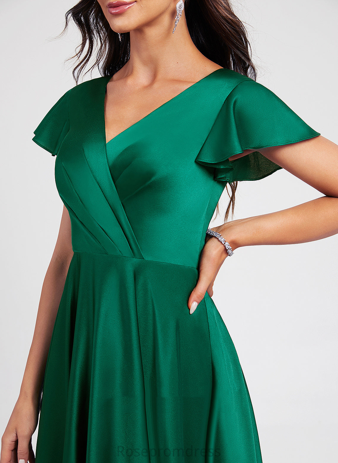 A-Line Pleated Rosemary V-neck Cocktail Asymmetrical Cocktail Dresses With Dress Polyester